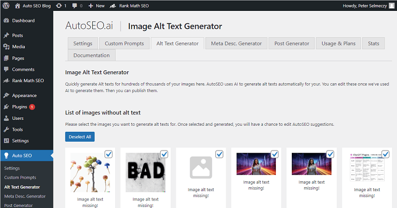 Generatic Image Alt Text with AI using AutoSEO WordPress Plugin